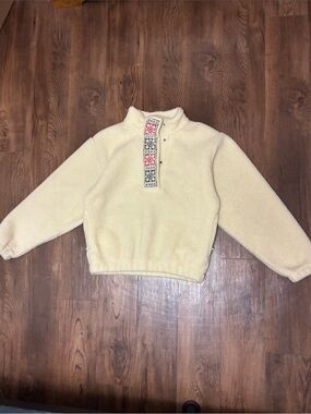 S Vintage Marker Cream Sherpa Fleece Pullover Resort Squaw Creek Cabin Cozy